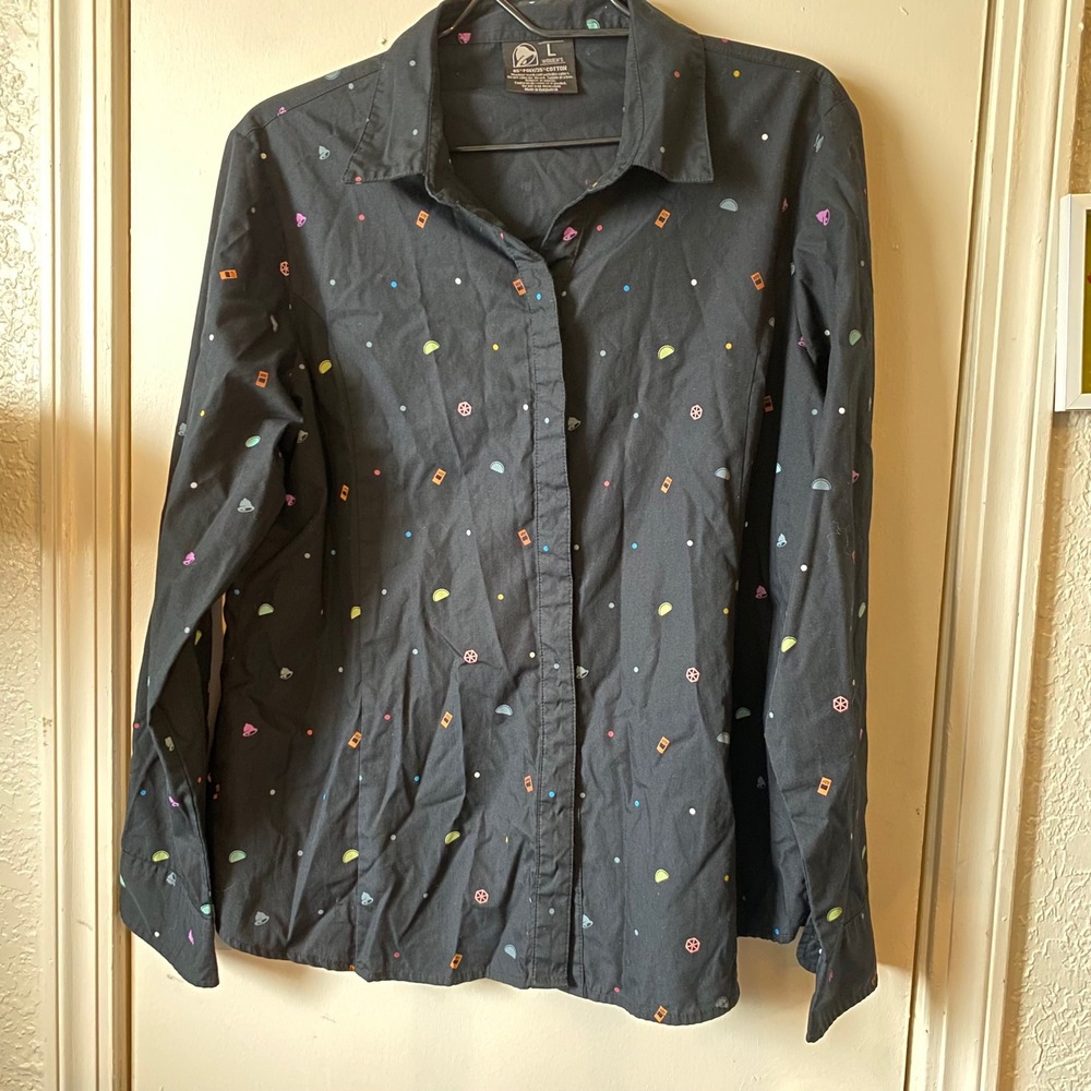 Taco Bell Button Down Shirt Womens L Black‎ Manage Long Sleeve Collared